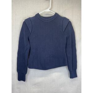 $78‎ Aqua Women's Knit Ribbed Crewneck 100% Cotton Sweater , Navy , Size S